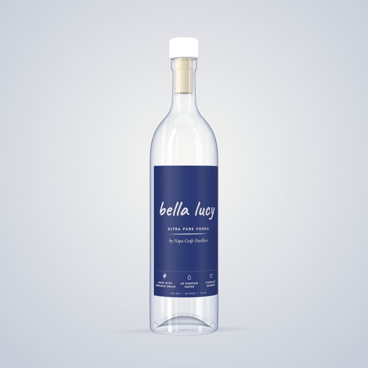 Bella Lucy Ultra Pure Vodka bottle with a white T-top
